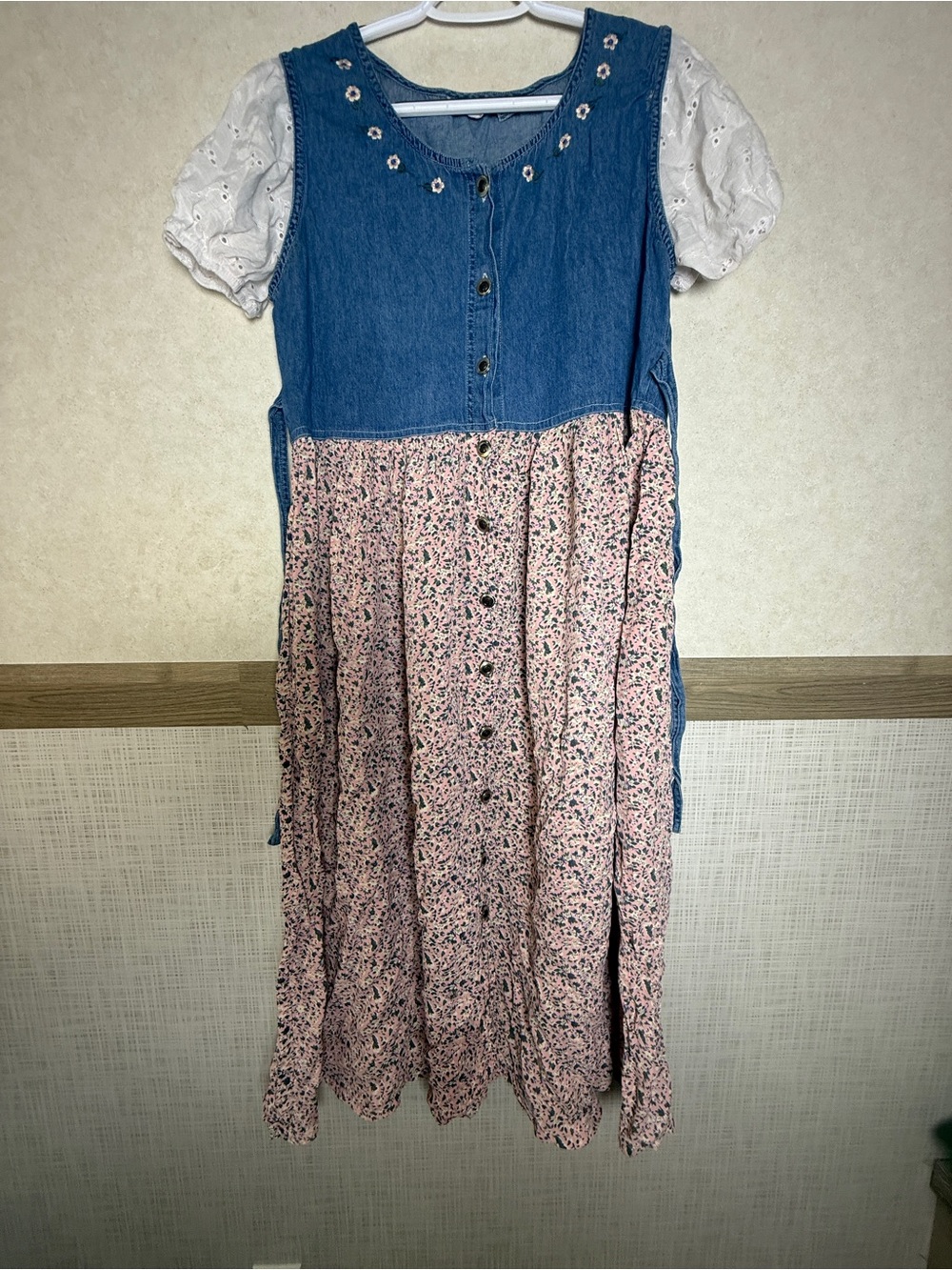 Jane Ashley Blue Denim Bodice with Pink Floral Skirt Dress